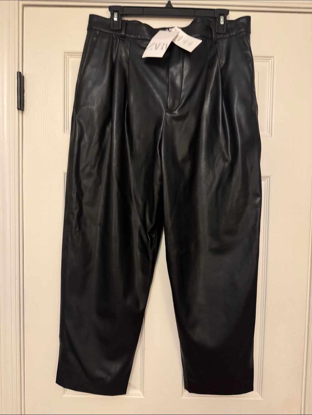Zara NWT size Large Black “leather like” pants-lined with satin.